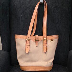 Vintage Dooney & Bourke Cabriolet Canvas & Tan Leather Trim Bucket Bag
